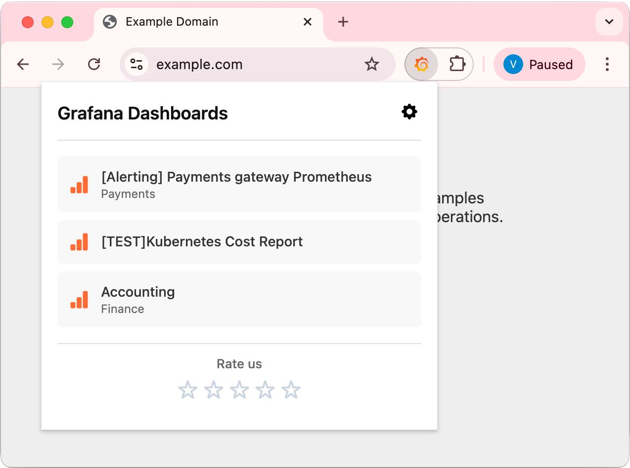 Grafana Dashboards Extension Popup